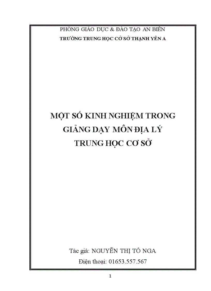 image for page Một số kinh nghiệm dạy học địa lý cấp THCS