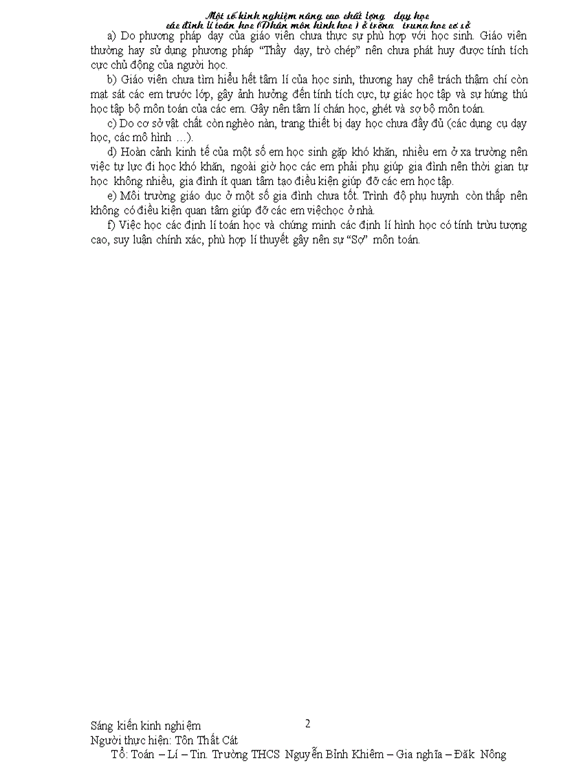 image for page Một số kinh nghiệm nâng chất lượng dạy các định li toán học phân môn Hình học THCS