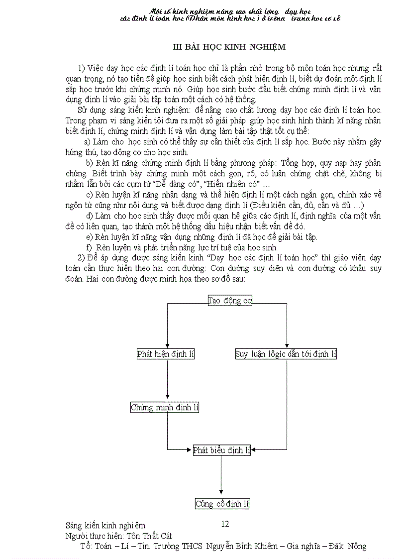 image for page Một số kinh nghiệm nâng chất lượng dạy các định li toán học phân môn Hình học THCS