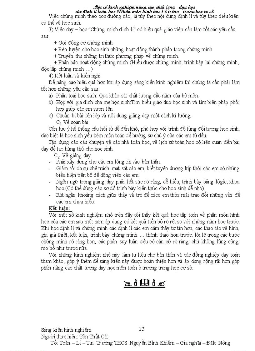 image for page Một số kinh nghiệm nâng chất lượng dạy các định li toán học phân môn Hình học THCS