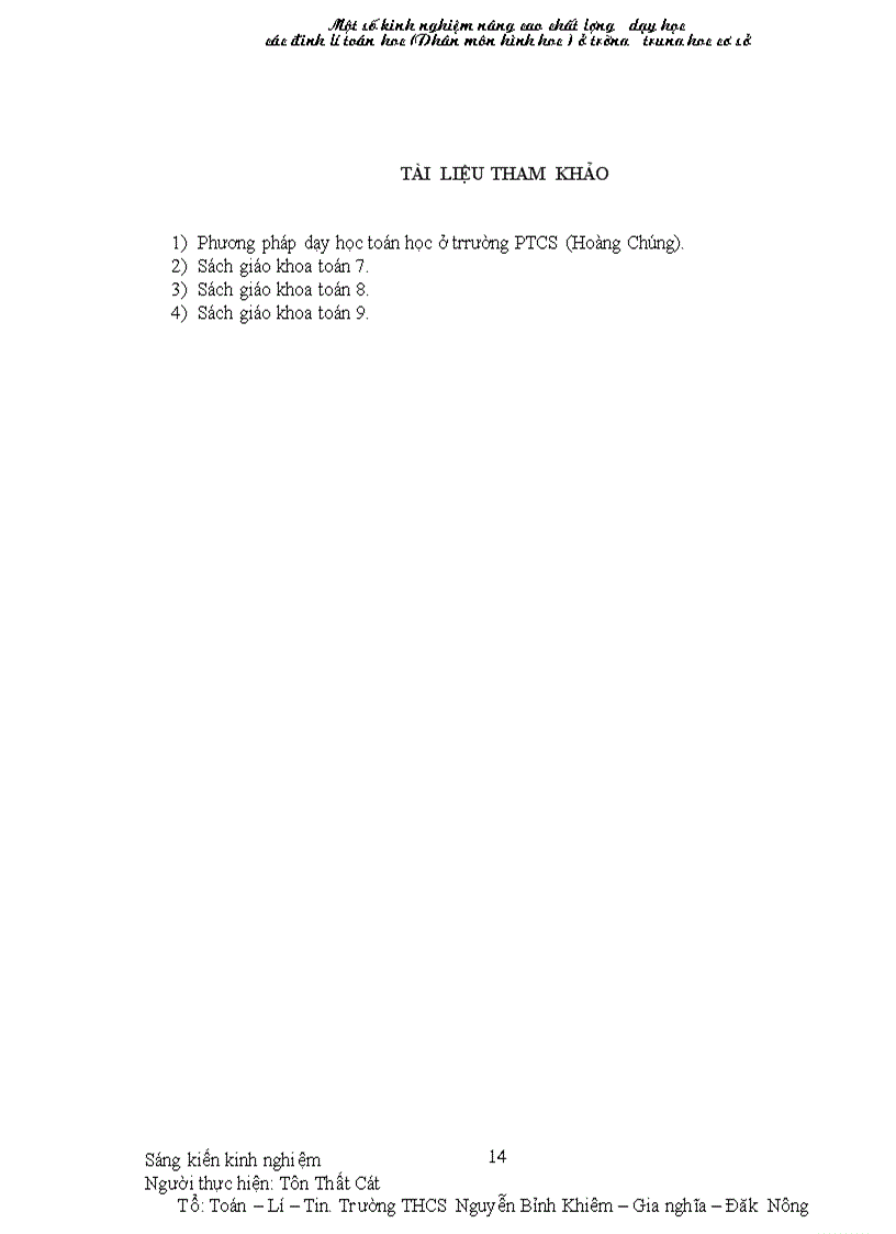 image for page Một số kinh nghiệm nâng chất lượng dạy các định li toán học phân môn Hình học THCS