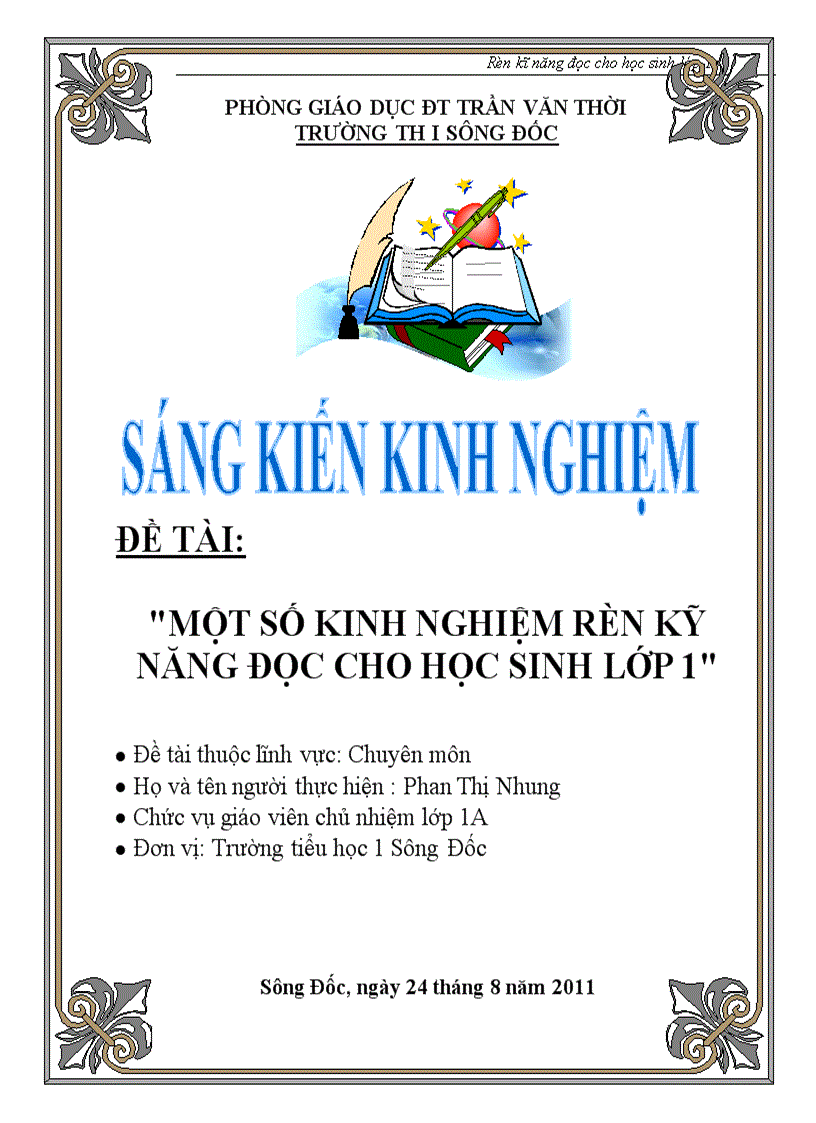 image for page Một số kinh nghiệm rèn kĩ năng đọc cho học sinh lớp 1