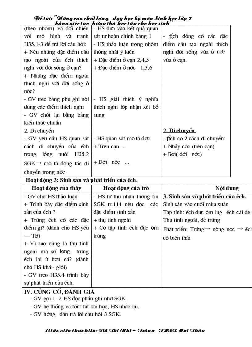 Nâng cao chất lượng dạy môn Sinh 7