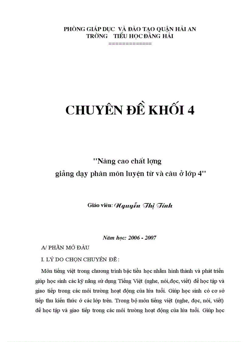 image for page Nâng cao chất lượng môn LTVC lớp 4