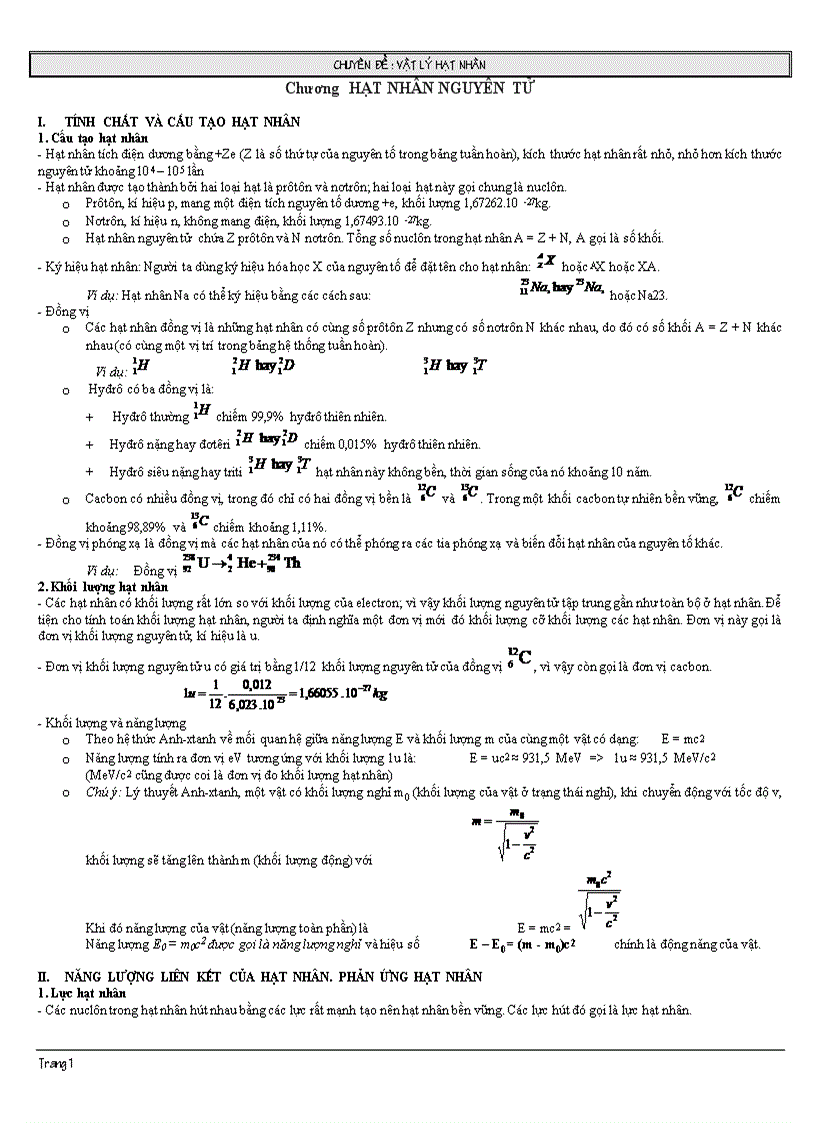 Ôn tập Vật Lí hạt nhân 12