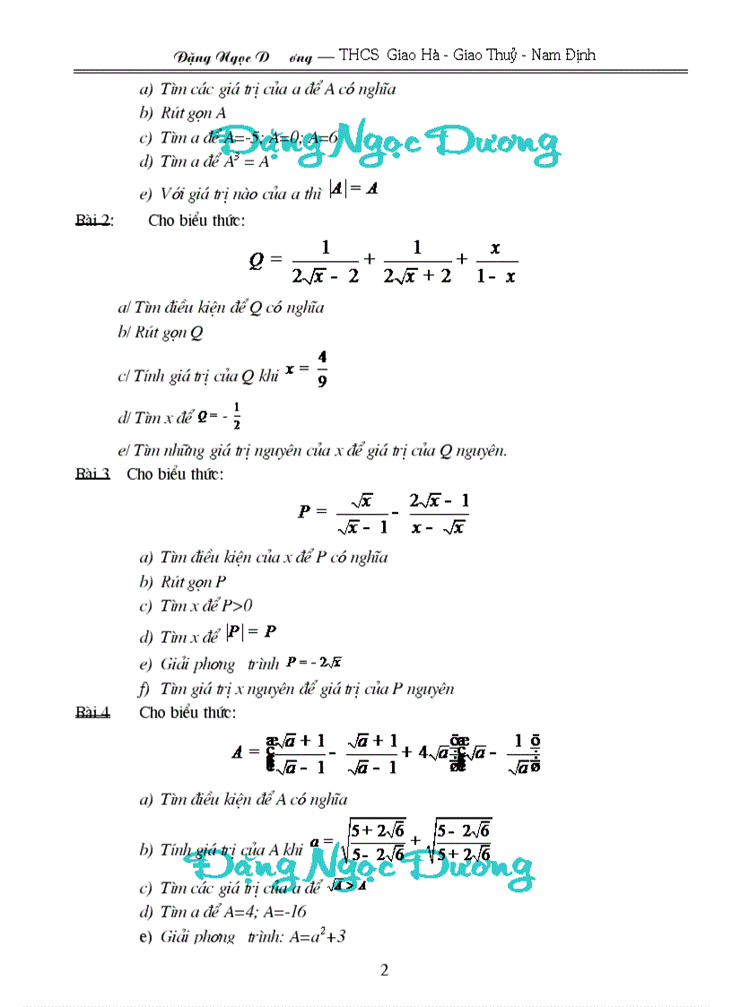 Ôn thi vào lớp 10 THPT Dạng toán rút gọn