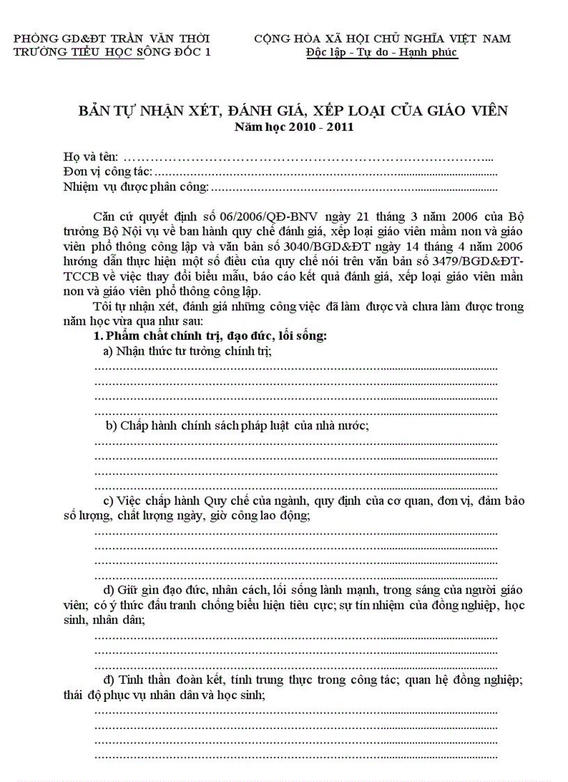 image for page Phiếu đánh giá giáo viên