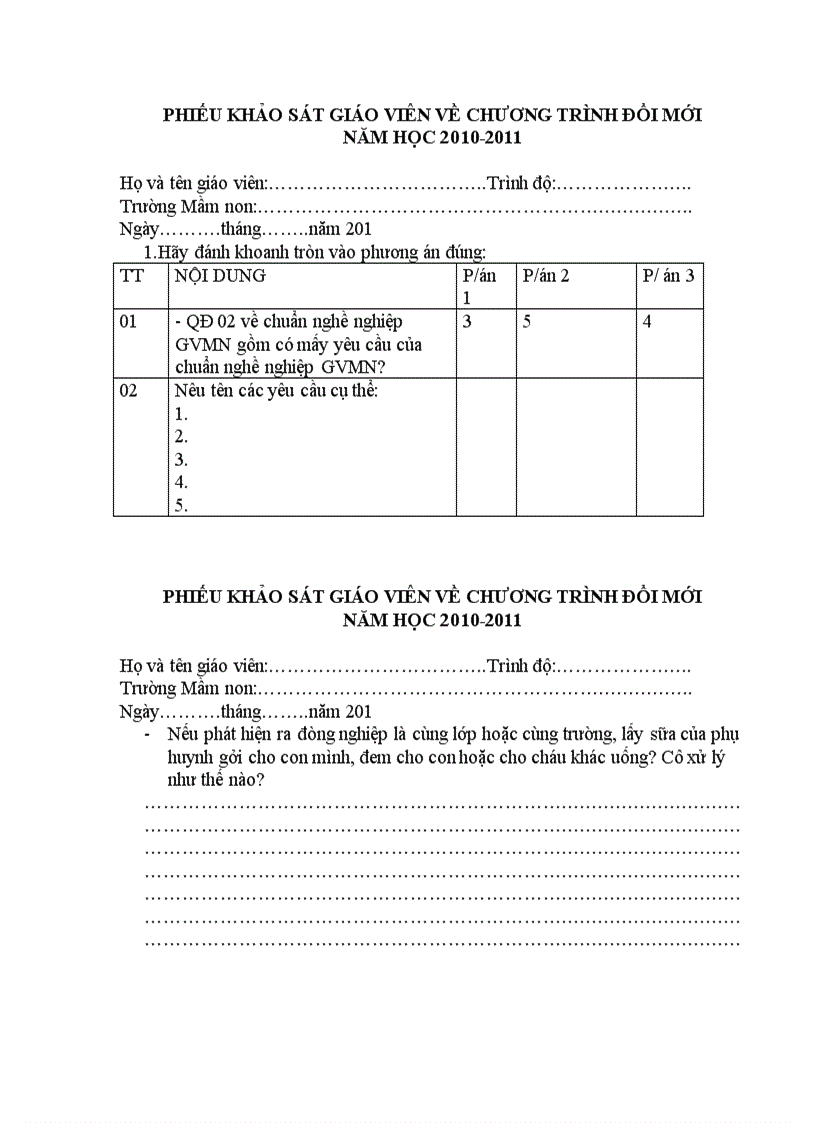 image for page Phiếu khảo sát gvmn