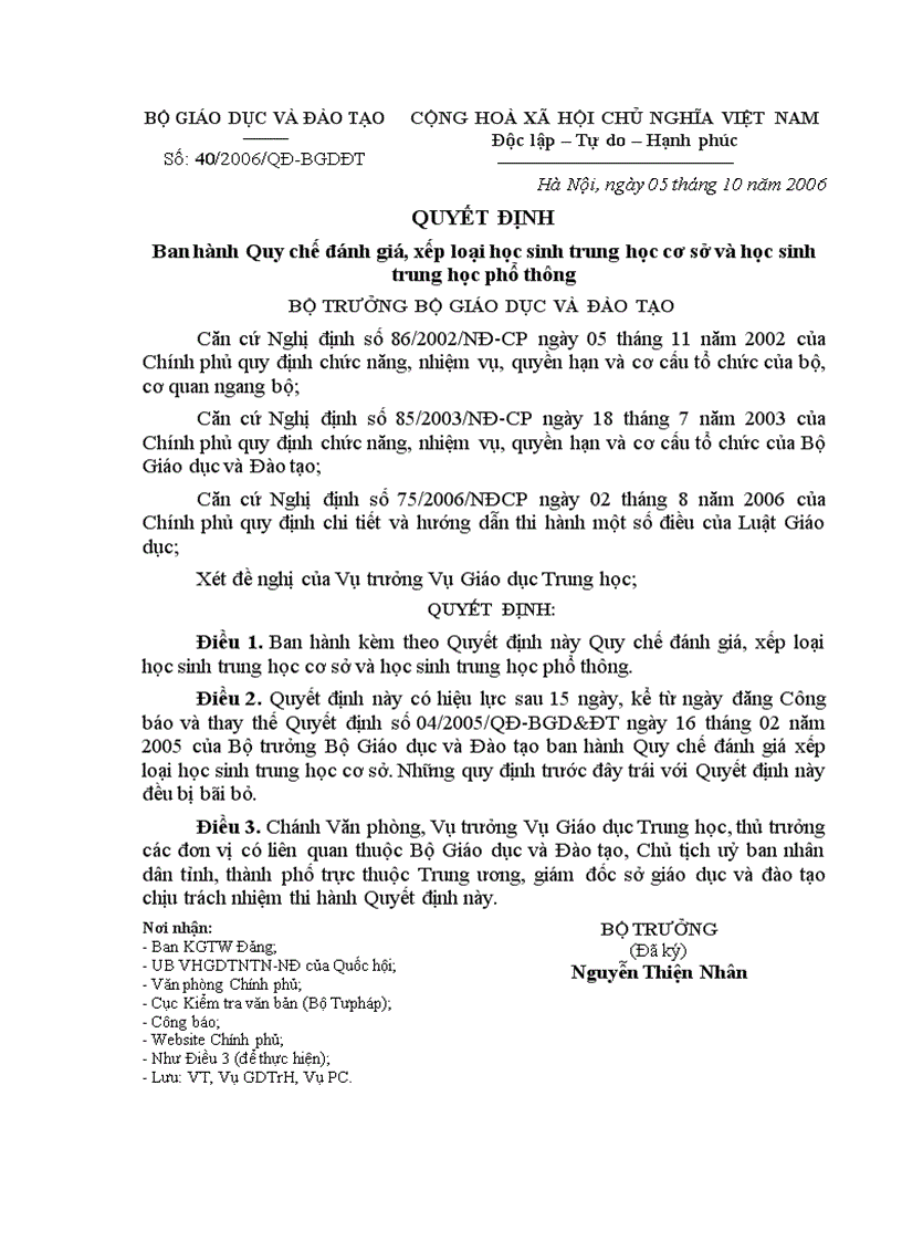 image for page QĐ 40 về đánh giá xếp loại học sinh THCS