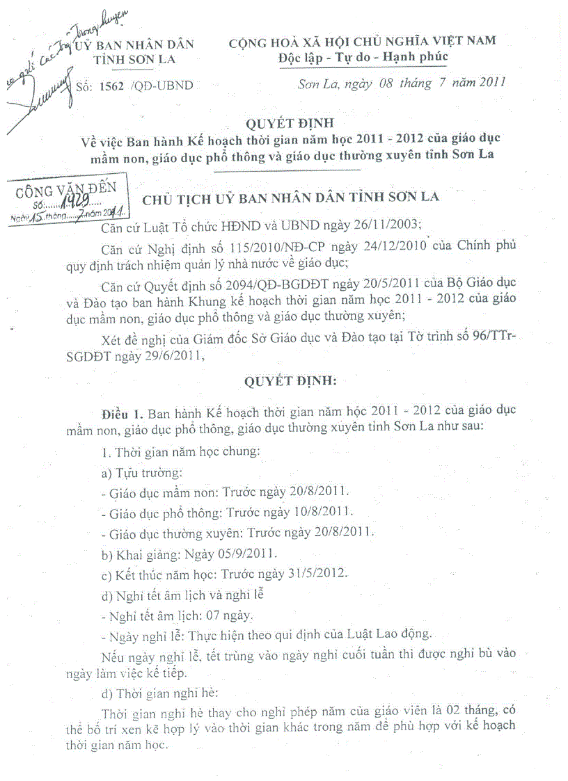 image for page QĐ thời gian thực hiện nhiẹm vụ năm học 2011