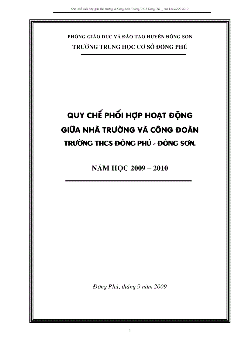 Quy chế phối hợp nhà trường và công đoàn năm học 2009 2010 trường thcs đông phú