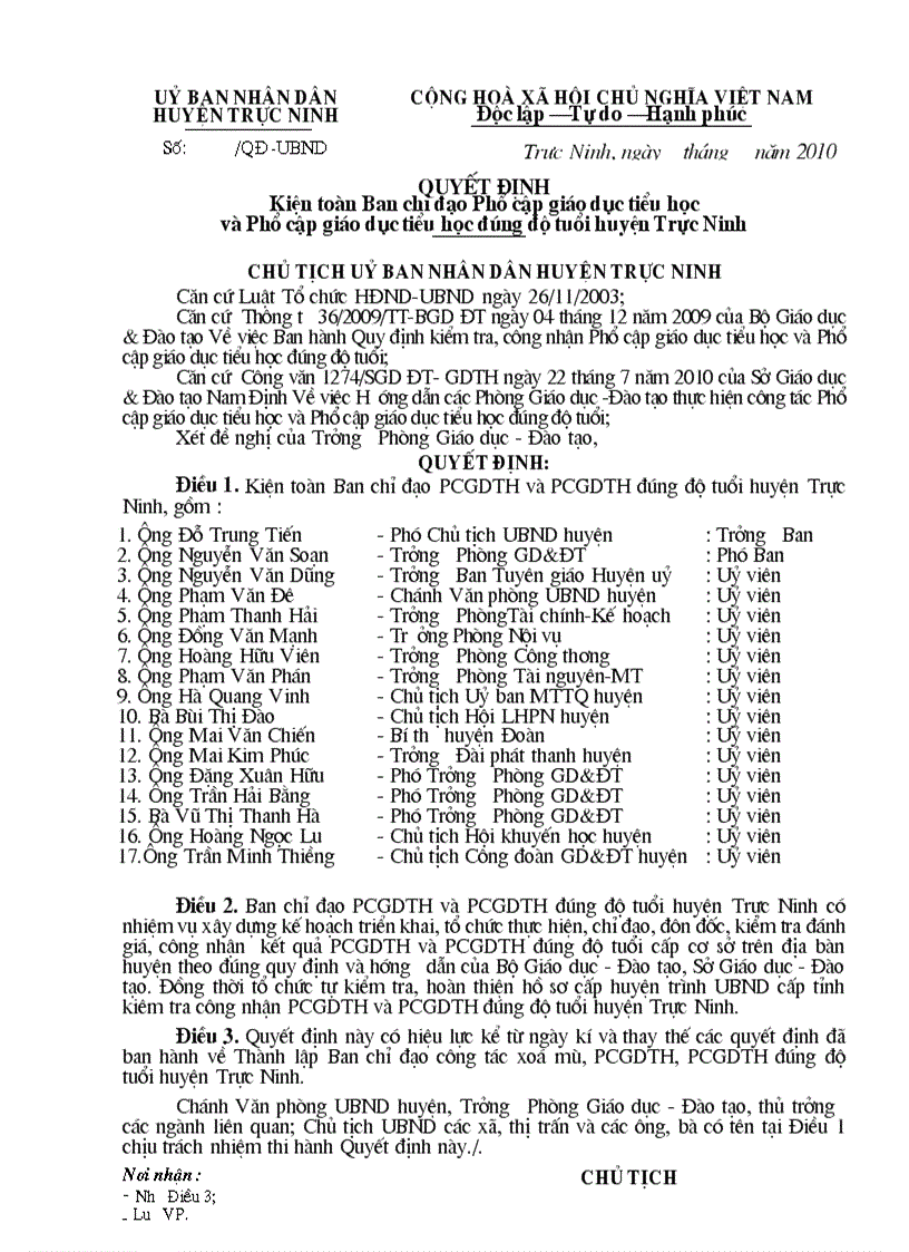 image for page QUYET DINH THANH LAP BCD PCGDTH HUYEN TRUC NINH 2010 doc