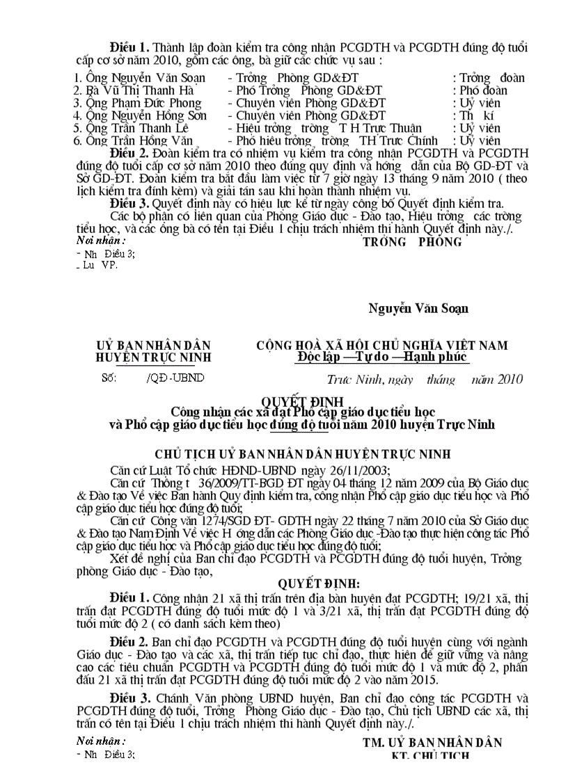 image for page QUYET DINH THANH LAP BCD PCGDTH HUYEN TRUC NINH 2010 doc
