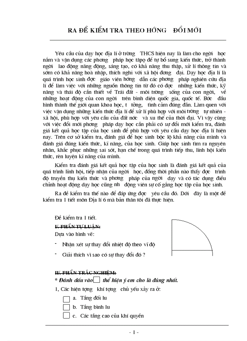Ra đề kiểm tra theo hướng đổi mới
