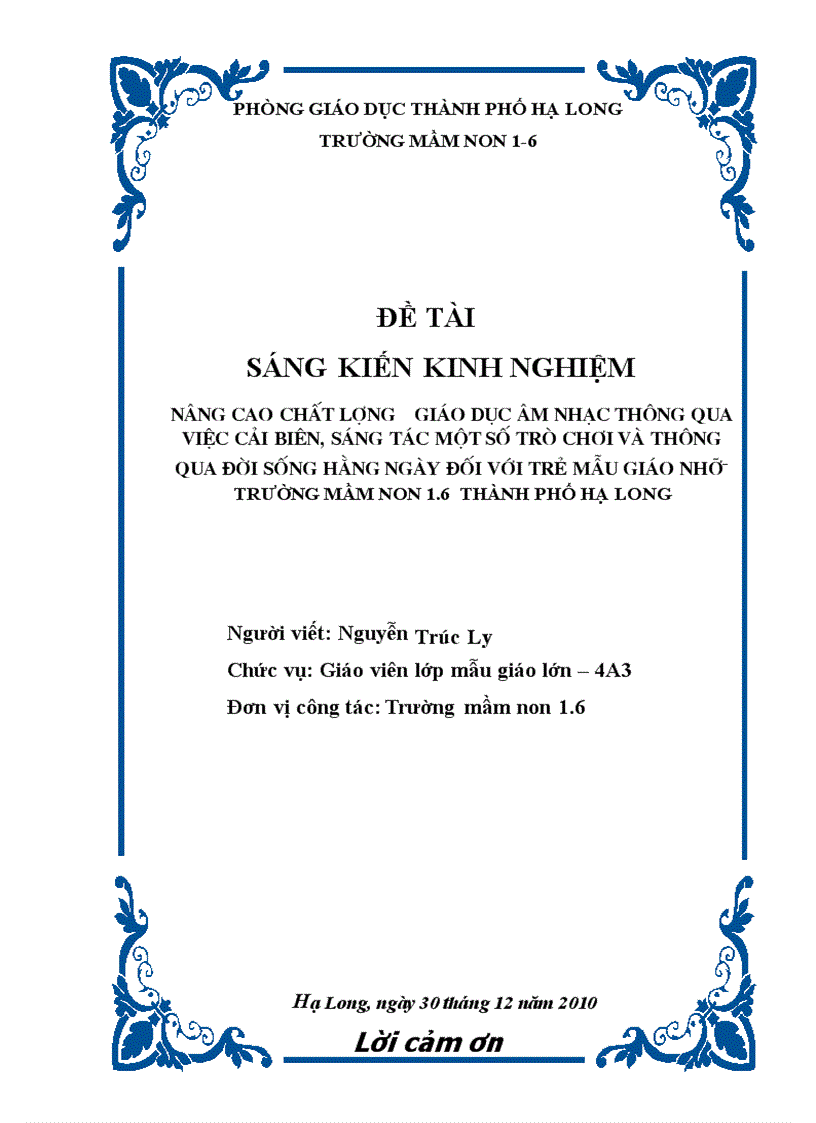 image for page Sáng kiến kinh nghiệm Âm nhạc