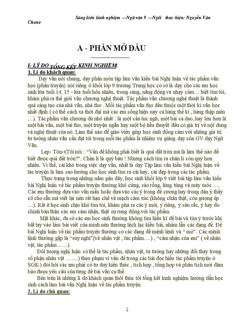 image for page SKKN Cách làm bài văn Nghị Luận Ngữ văn 9