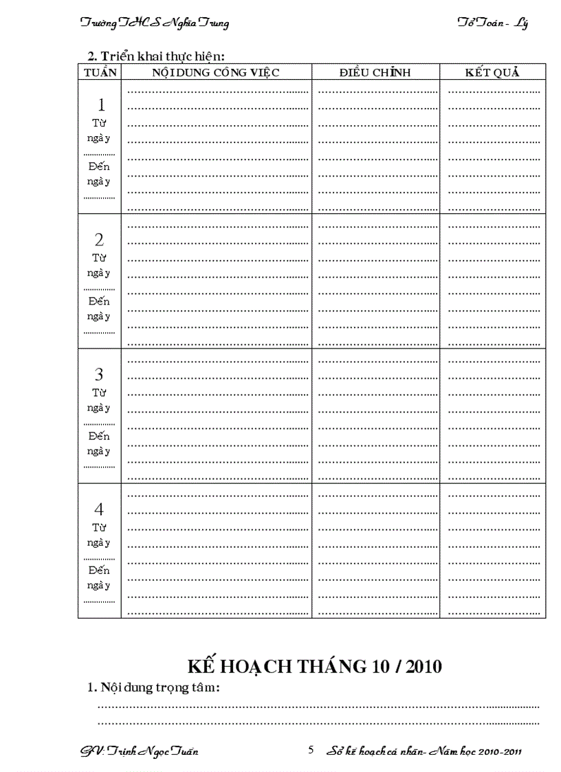 Sổ kế hoạch cá nhân năm học 2010 2011