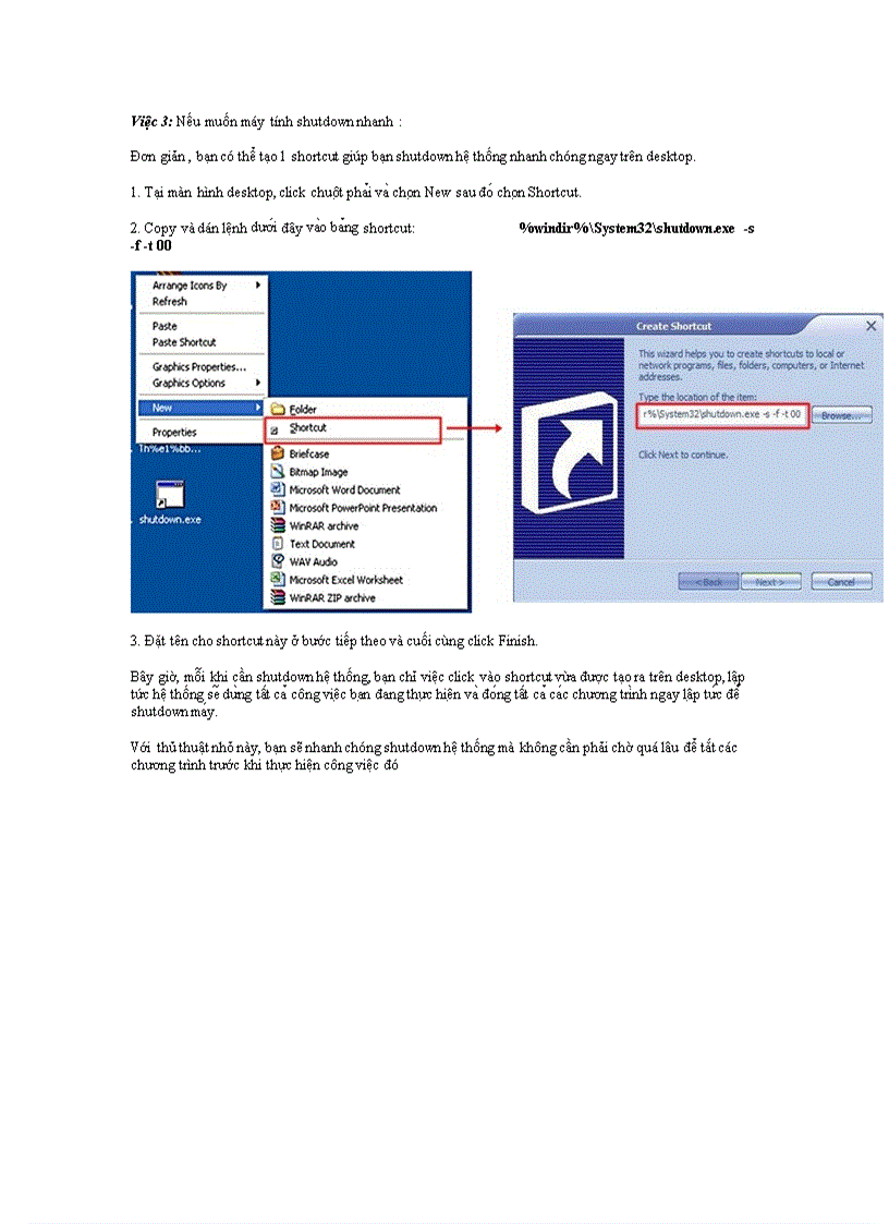 image for page Tạo biểu tượng Shutdown