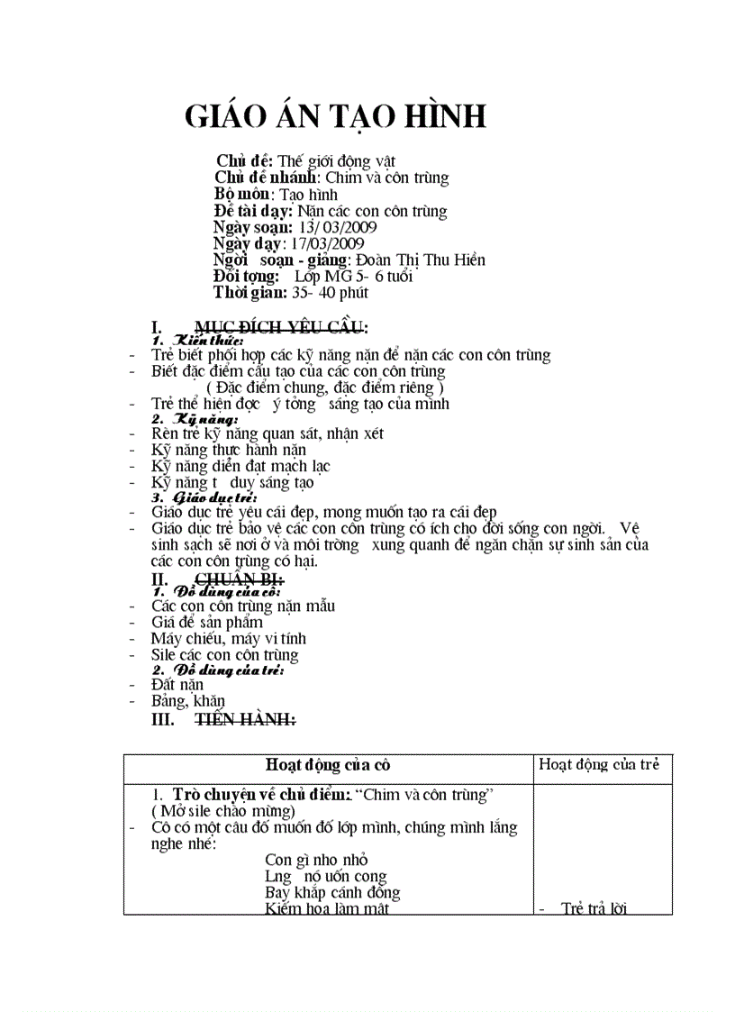 image for page Tạo hình Nặn các con côn trùng