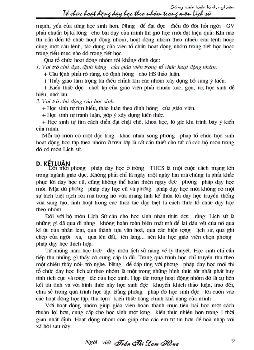 image for page Tổ chức hoạt động dạy học theo nhóm trong môn Sử