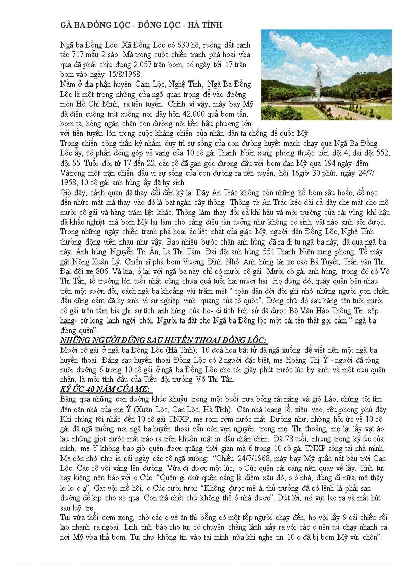 image for page Tư liệu về ngã ba Đồng Lộc Hà Tĩnh huyền thoại