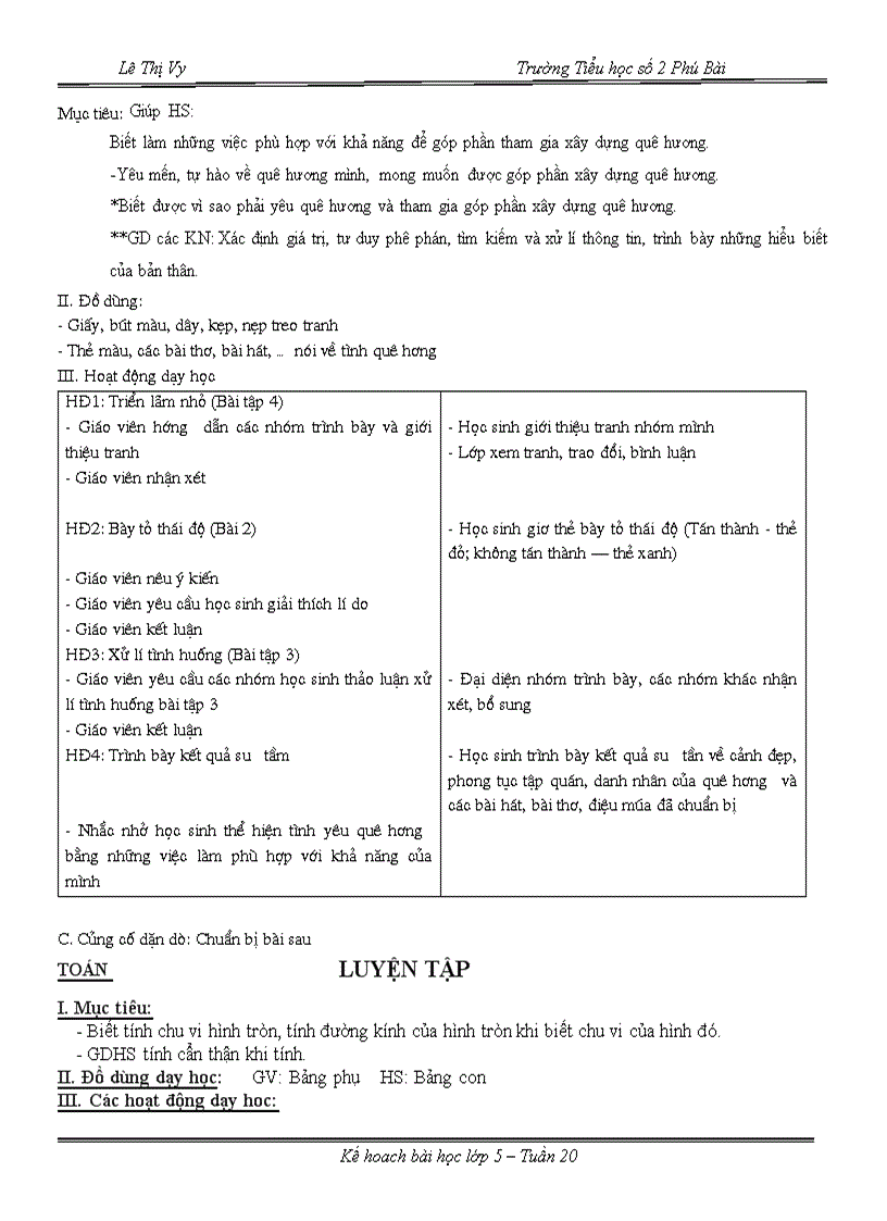 image for page Tuần 20 Giáo án lớp 5 CKTKN GDKNS