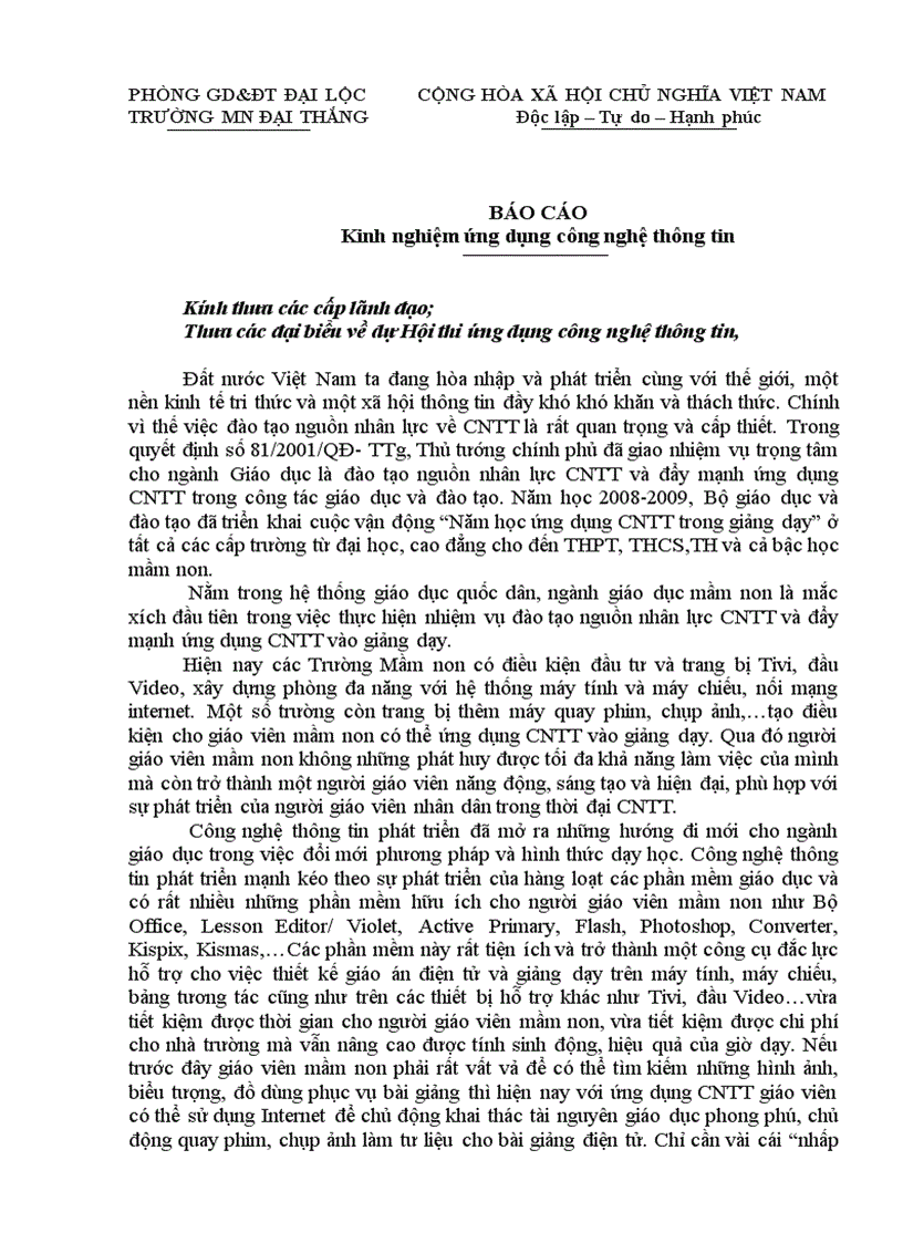 image for page Ứng dụng CNTT trong bậc học Mầm non