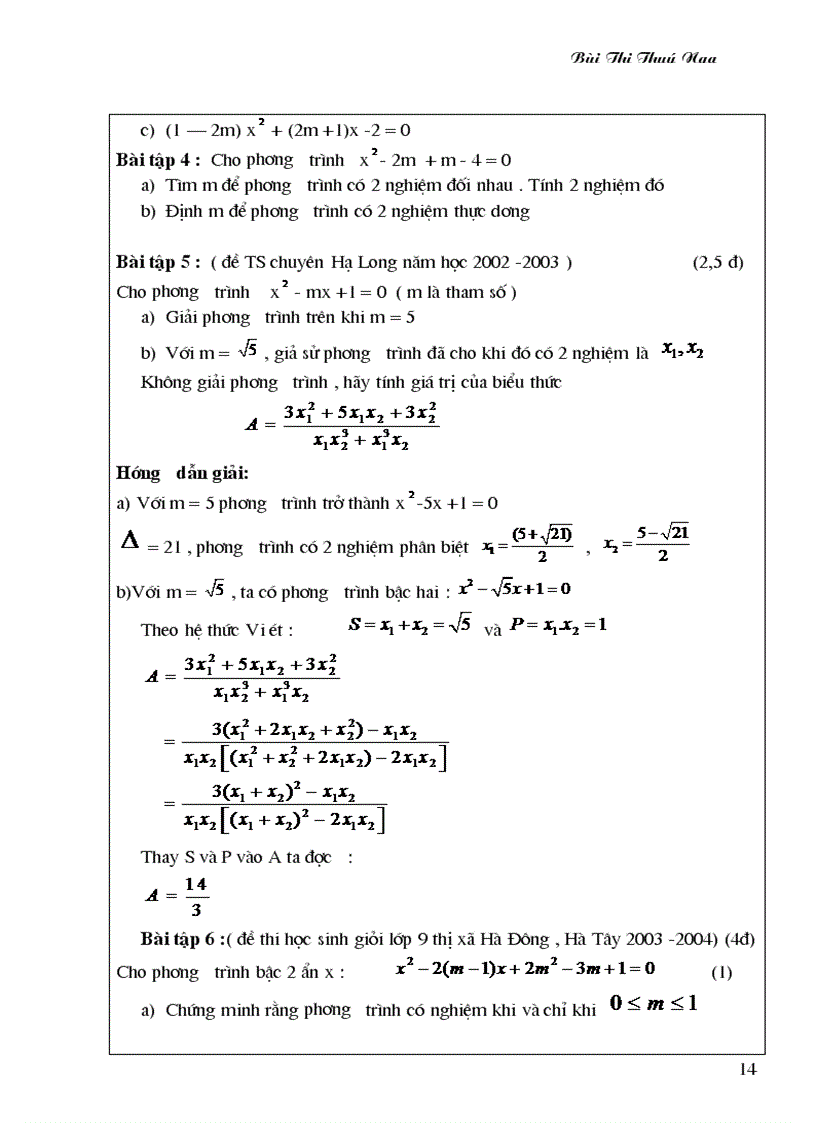 image for page Ứng dụng hệ thức viet