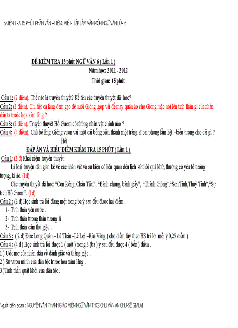 image for page Bổ sung ma trận kiểm tra 15 phút ngữ văn 6