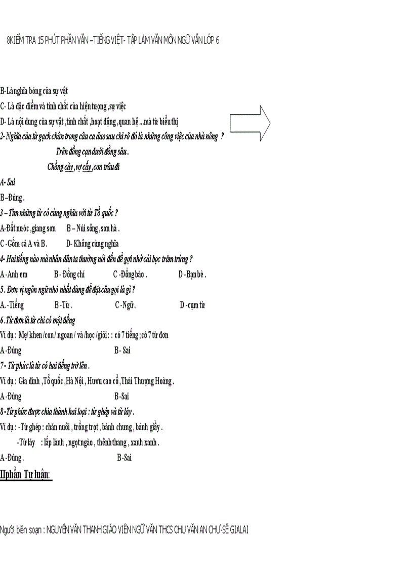 image for page Bổ sung ma trận kiểm tra 15 phút ngữ văn 6