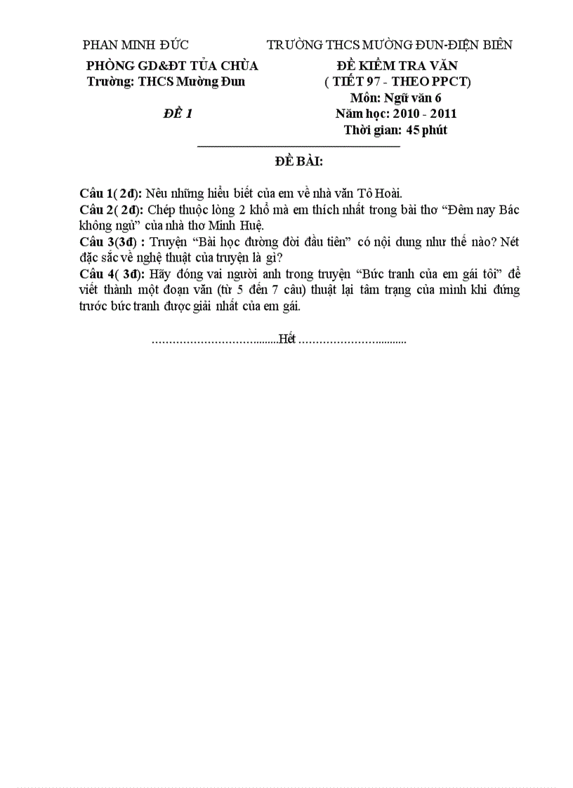 image for page Đề kt định kỳ ngữ văn 6 kỳii 100 tự luận