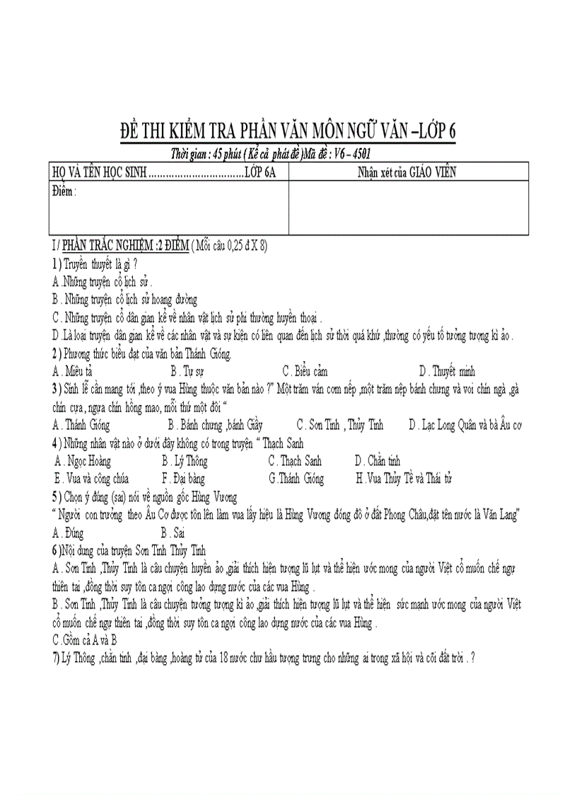 image for page Đề thi đáp án phần văn hk i