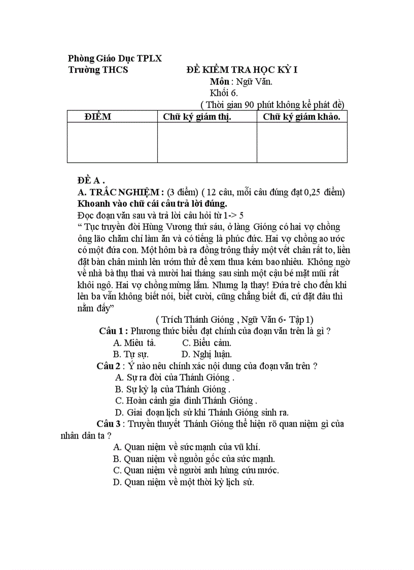 image for page Đề Thi HK I Đáp án