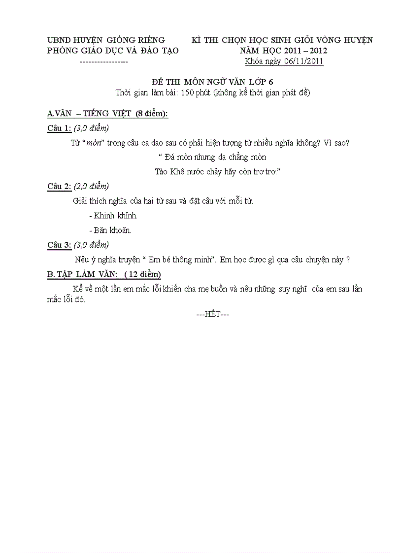 image for page Đề thi HSG Ngữ văn 6 cấp huyện