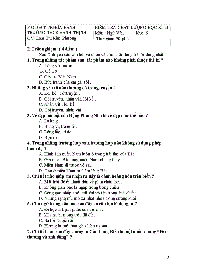 image for page Đề thi và đáp án HKI HKII văn 6