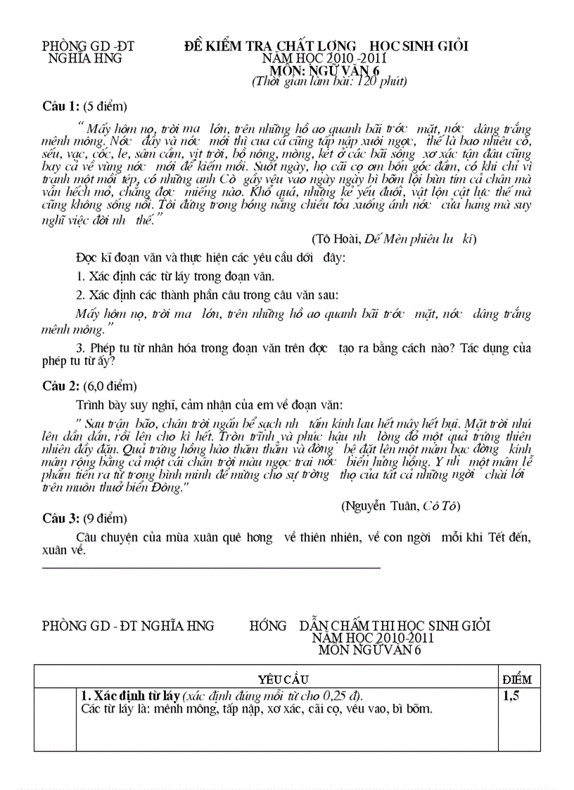 image for page Đề và đáp án HSG văn 6