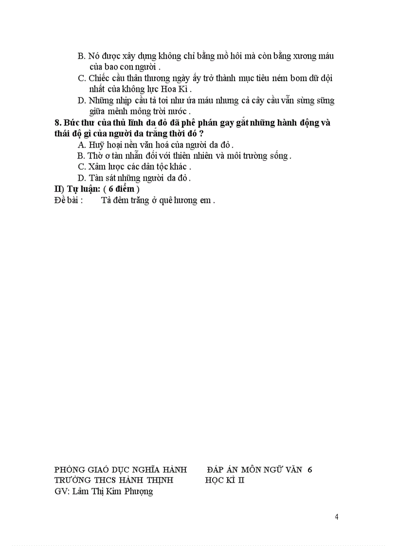 image for page Đề và đáp án kiểm tra văn 6 kỳ 2 số 5