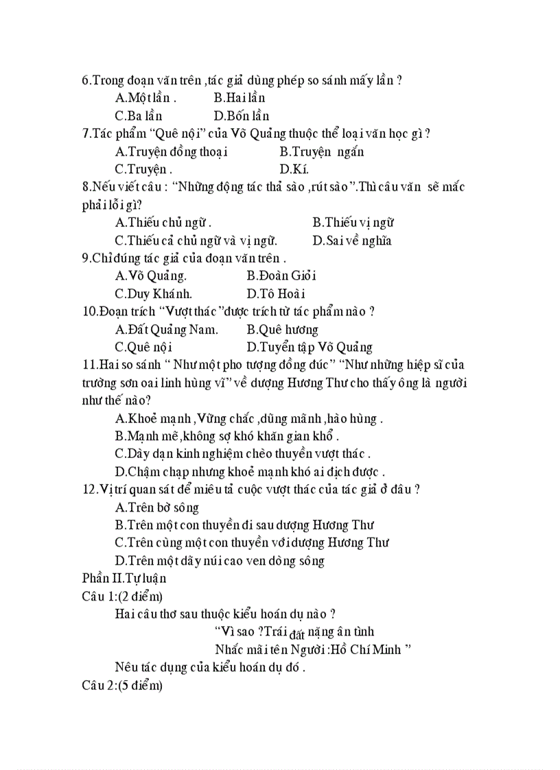 image for page Đề và đáp án kiểm tra văn 6 kỳ 2