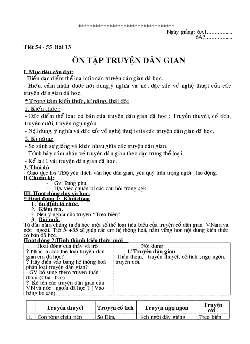 image for page Giáo án chuẩn kiến thức kỹ năng ngữ văn 6 kỳ I