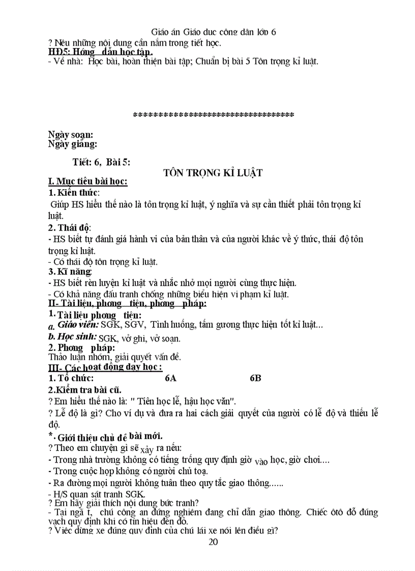 image for page Giáo án giáo dục công dân 6