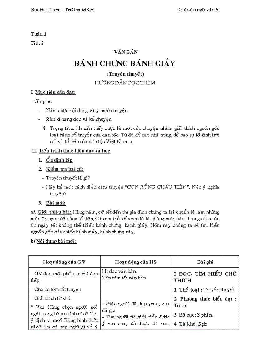 image for page Giáo án Ngữ văn 6 3 cột