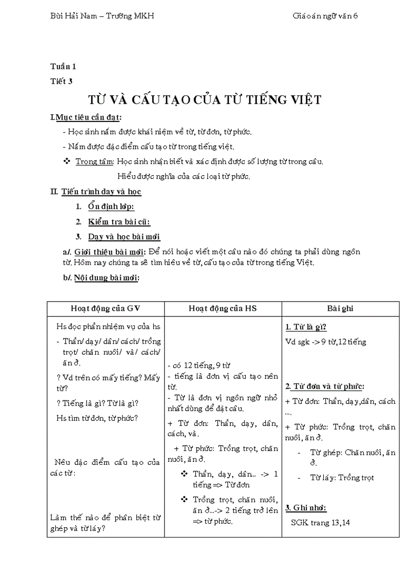 image for page Giáo án Ngữ văn 6 3 cột