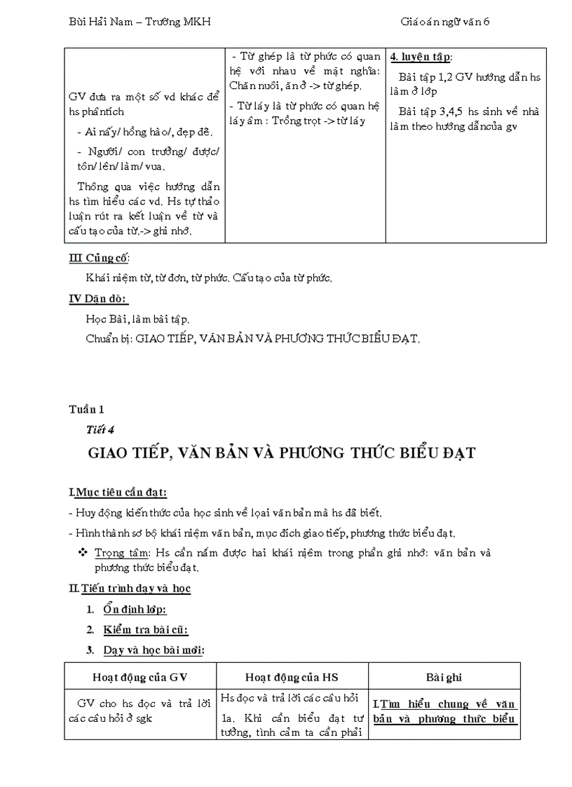 image for page Giáo án Ngữ văn 6 3 cột