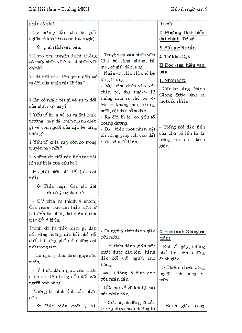 image for page Giáo án Ngữ văn 6 3 cột