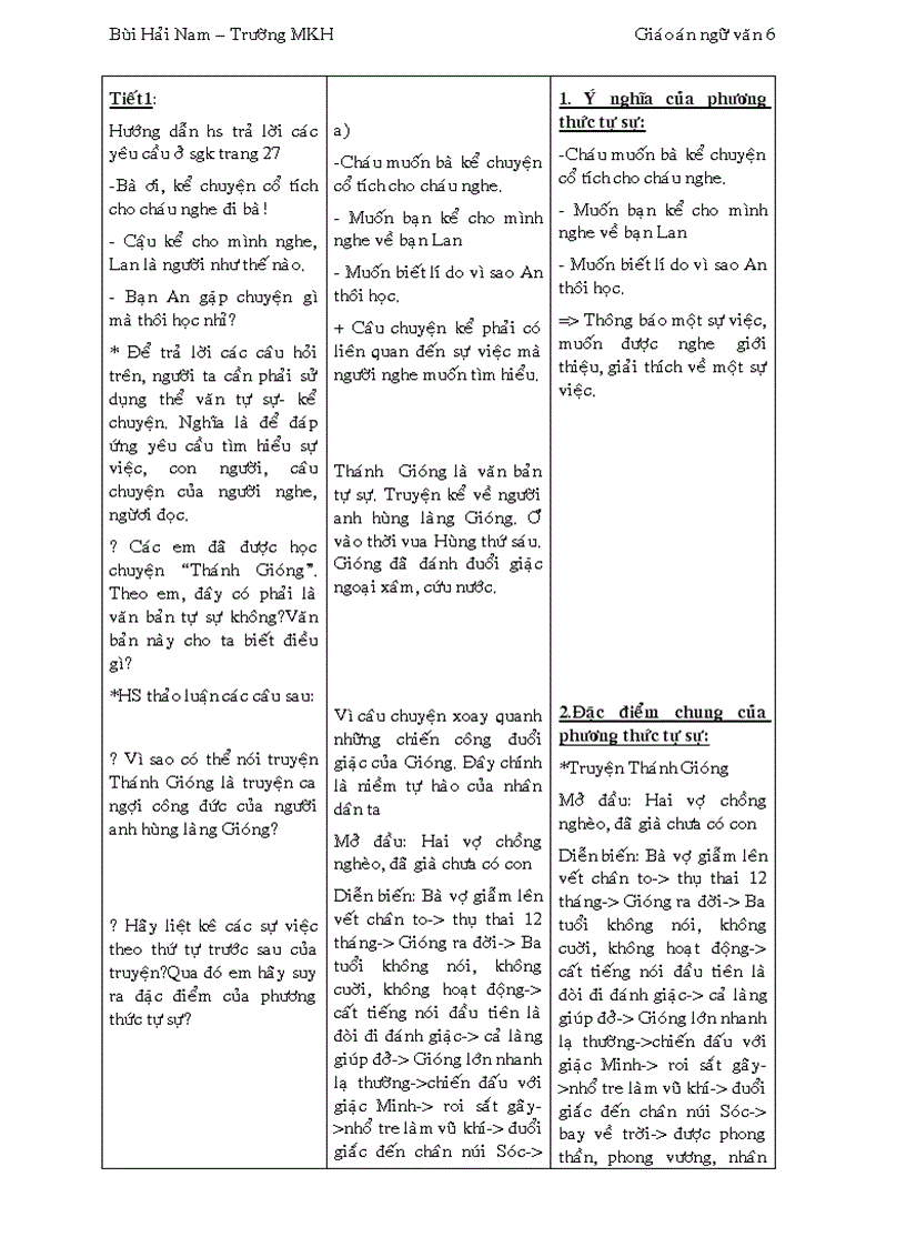 image for page Giáo án Ngữ văn 6 3 cột