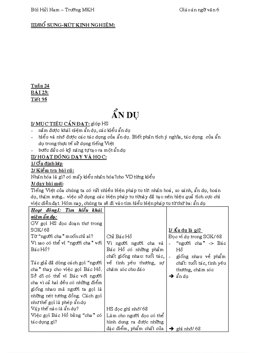 image for page Giáo án Ngữ văn 6 3 cột