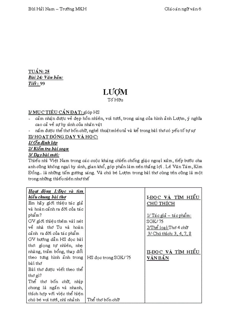 image for page Giáo án Ngữ văn 6 3 cột