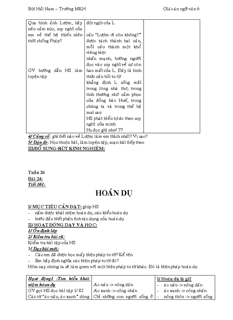 image for page Giáo án Ngữ văn 6 3 cột