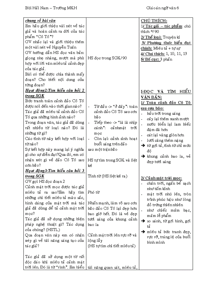 image for page Giáo án Ngữ văn 6 3 cột