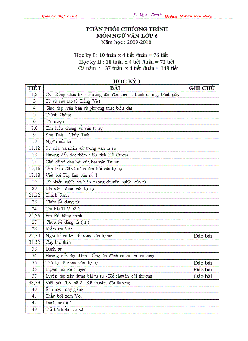 image for page Giáo án Ngữ văn 6 3 cột 2009 2010